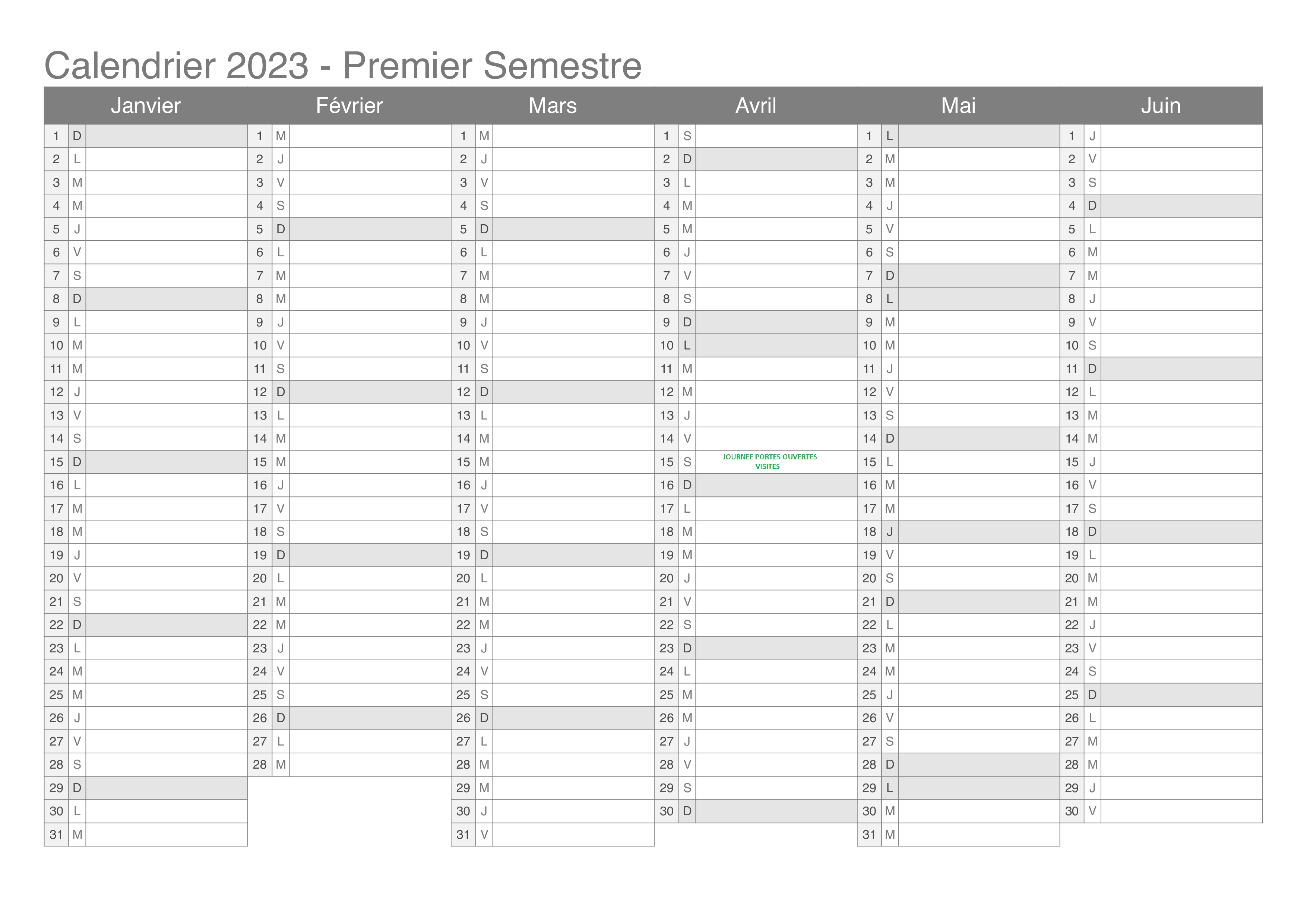 calendrier-2023 - 1er semestre visites